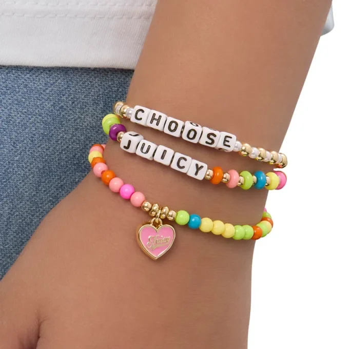 Barn väljer Juicy Heart Charm 3-delat set med stretcharmband med pärlor