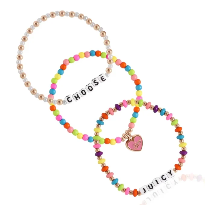 Barn väljer Juicy Heart Charm 3-delat set med stretcharmband med pärlor
