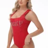 Big Bling Bodysuit med stor blingad rund hals