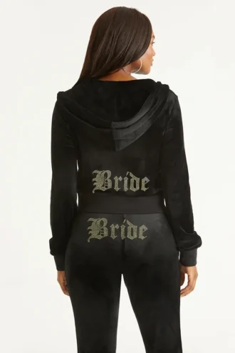 Bride anpassningsbar velour-huvtröja med Big Bling-strassstenar