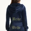 Bride anpassningsbar velour-huvtröja med Big Bling-strassstenar