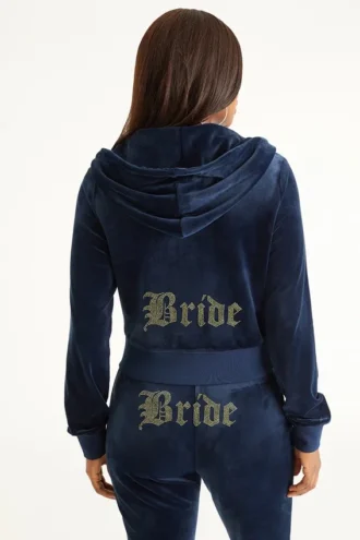 Bride anpassningsbar velour-huvtröja med Big Bling-strassstenar