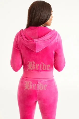 Bride anpassningsbar velour-huvtröja med Big Bling-strassstenar