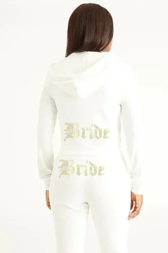 Bride anpassningsbar velour-huvtröja med Big Bling-strassstenar