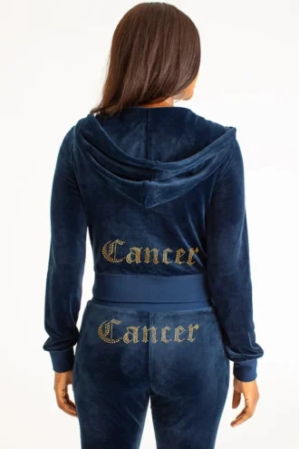 Cancer anpassningsbar huvtröja i velour med Big Bling-detaljer