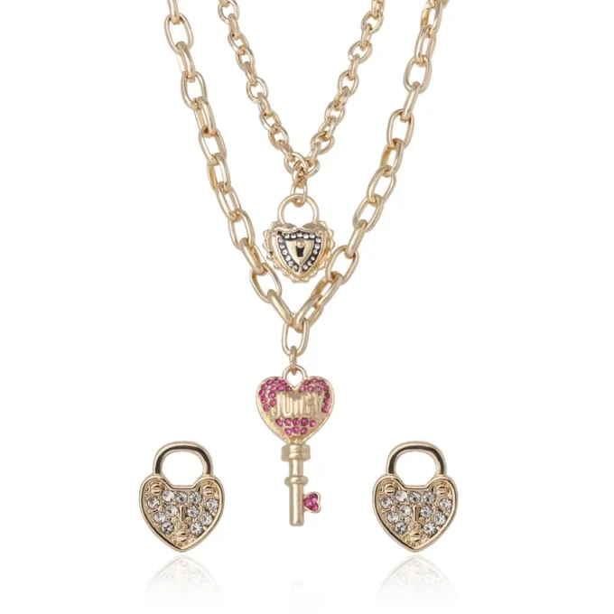 Halsband med nyckelberlock och örhängen med lås