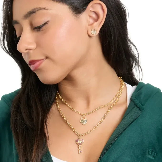 Halsband med nyckelberlock och örhängen med lås