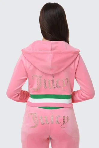 Heritage Stripe Bling-hoodie i velour med dragkedja