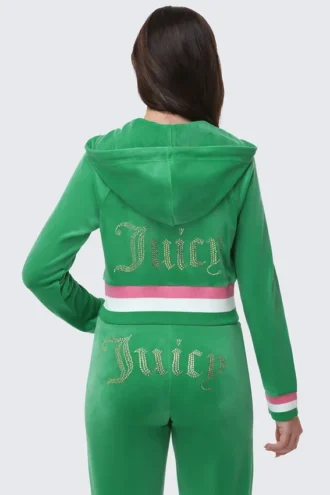 Heritage Stripe Bling-hoodie i velour med dragkedja