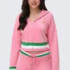 Heritage Stripe Bling-hoodie i velour med dragkedja