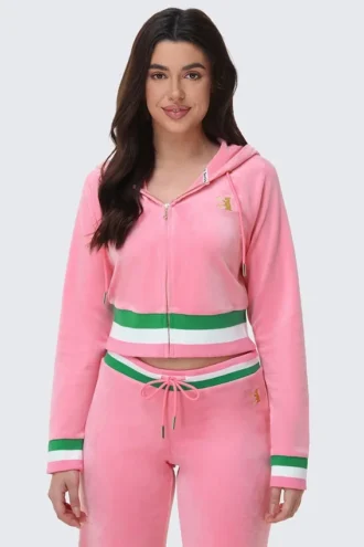 Heritage Stripe Bling-hoodie i velour med dragkedja