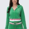 Heritage Stripe Bling-hoodie i velour med dragkedja