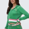 Heritage Stripe Bling-hoodie i velour med dragkedja
