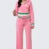 Heritage Stripe Bling-hoodie i velour med dragkedja