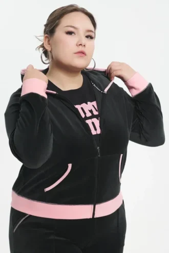 Huvtröja i Cotton Velour i storlek Plus-Size
