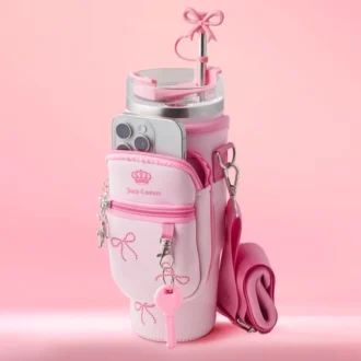 Jetsetter Hydration rostfritt stålmugg med handtag, sugrör och lock samt neoprenväska