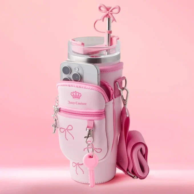 Jetsetter Hydration rostfritt stålmugg med handtag, sugrör och lock samt neoprenväska