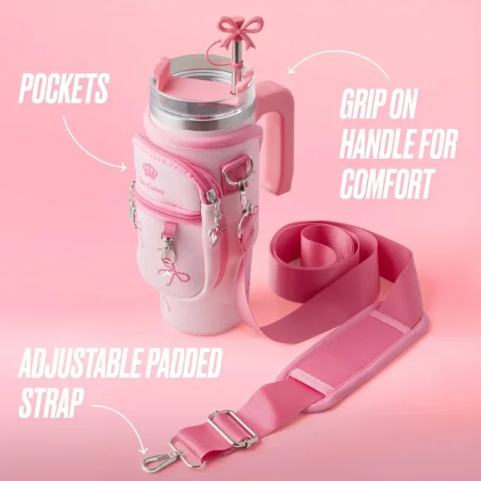 Jetsetter Hydration rostfritt stålmugg med handtag, sugrör och lock samt neoprenväska