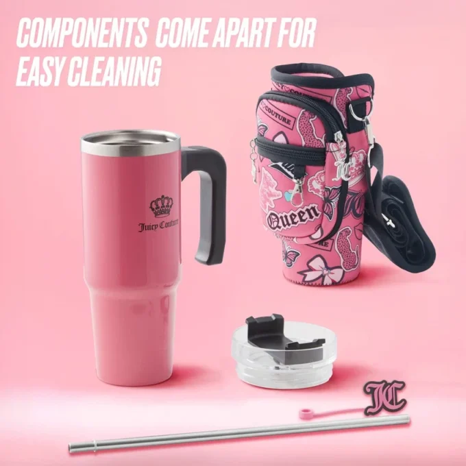 Jetsetter Hydration rostfritt stålmugg med handtag, sugrör och lock samt neoprenväska