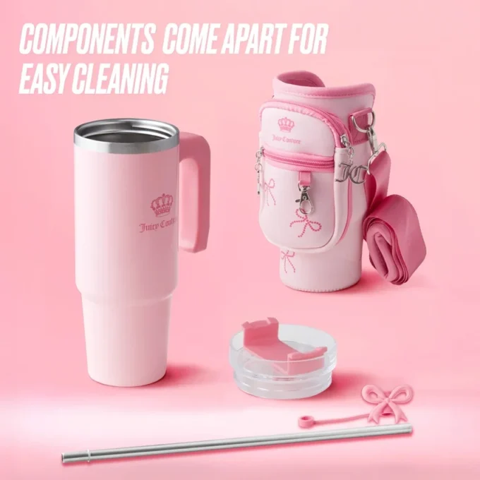 Jetsetter Hydration rostfritt stålmugg med handtag, sugrör och lock samt neoprenväska