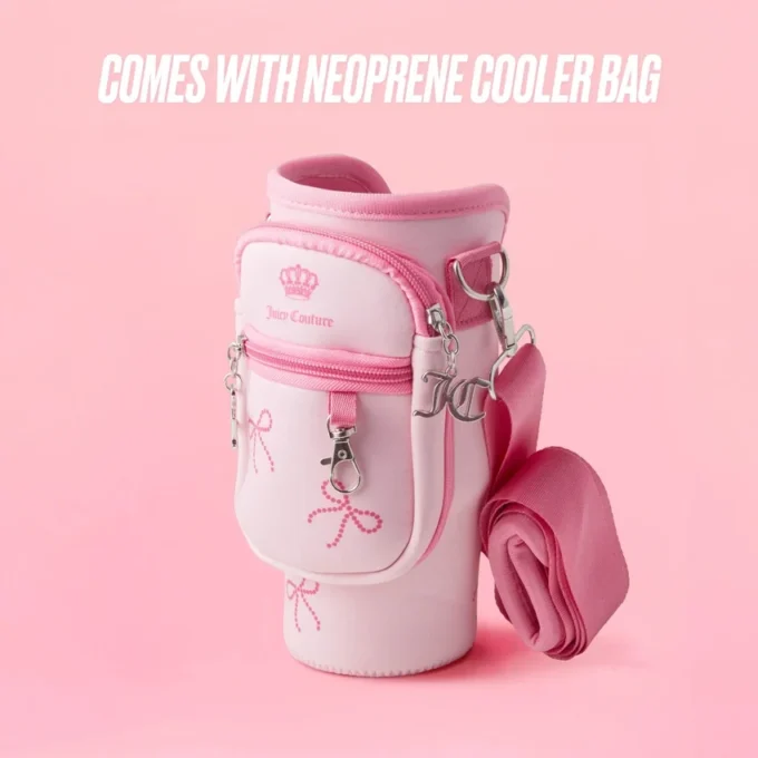 Jetsetter Hydration rostfritt stålmugg med handtag, sugrör och lock samt neoprenväska