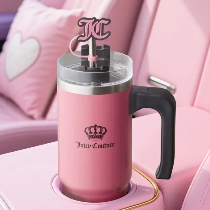 Jetsetter Hydration rostfritt stålmugg med handtag, sugrör och lock samt neoprenväska