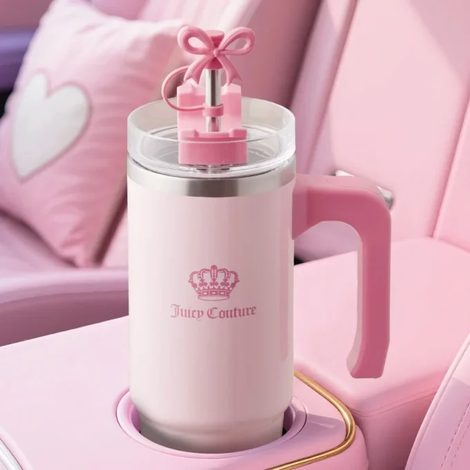 Jetsetter Hydration rostfritt stålmugg med handtag, sugrör och lock samt neoprenväska