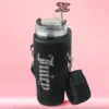 Jetsetter Hydration rostfritt stålmugg med handtag, sugrör och lock samt velourväska med axelrem