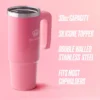 Jetsetter Hydration rostfritt stålmugg med handtag, sugrör och lock samt velourväska med axelrem