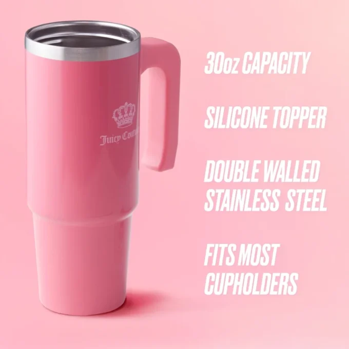Jetsetter Hydration rostfritt stålmugg med handtag, sugrör och lock samt velourväska med axelrem