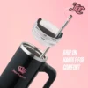 Jetsetter Hydration rostfritt stålmugg med handtag, sugrör och lock samt velourväska med axelrem