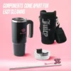 Jetsetter Hydration rostfritt stålmugg med handtag, sugrör och lock samt velourväska med axelrem