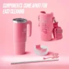 Jetsetter Hydration rostfritt stålmugg med handtag, sugrör och lock samt velourväska med axelrem