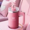 Jetsetter Hydration rostfritt stålmugg med handtag, sugrör och lock samt velourväska med axelrem