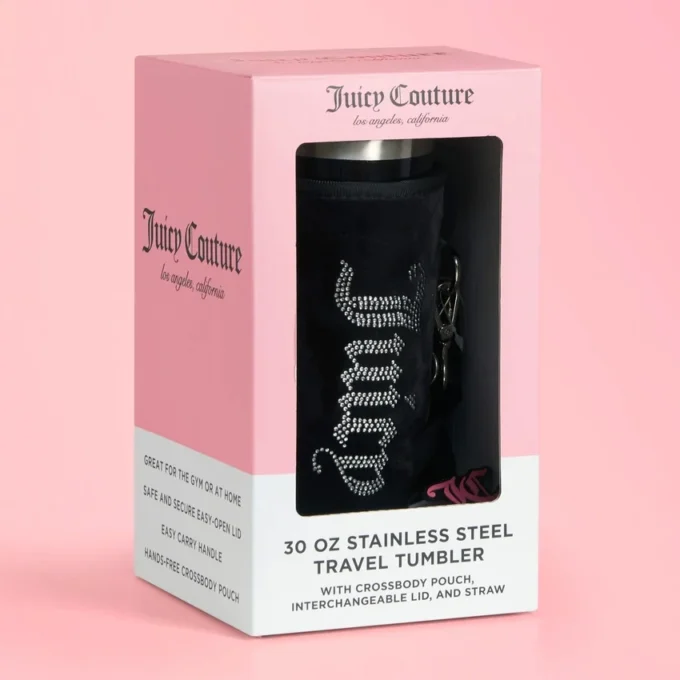 Jetsetter Hydration rostfritt stålmugg med handtag, sugrör och lock samt velourväska med axelrem