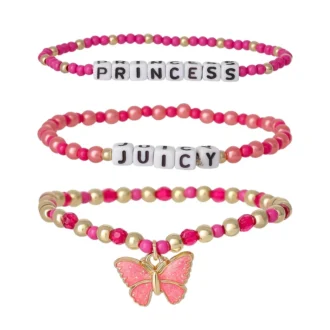 Juicy Pink Butterfly-armbandset med pärlor för barn