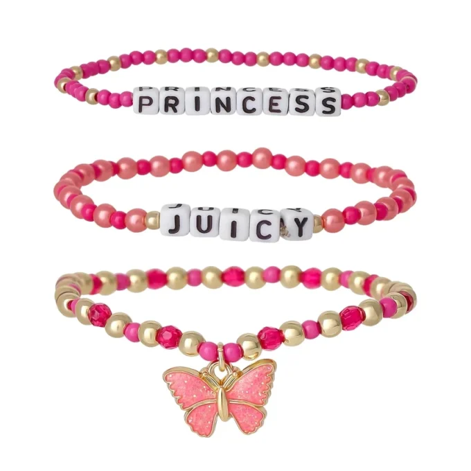 Juicy Pink Butterfly-armbandset med pärlor för barn