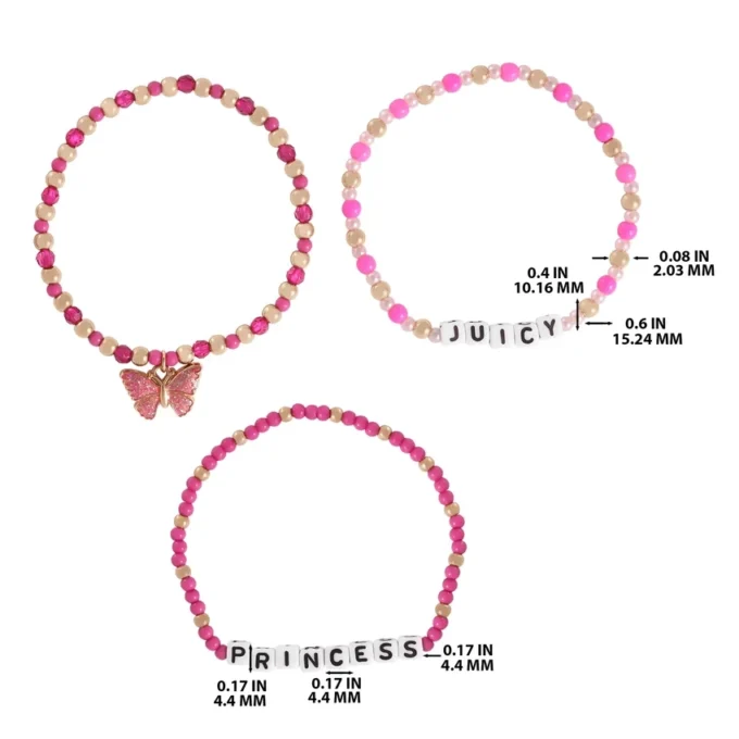 Juicy Pink Butterfly-armbandset med pärlor för barn