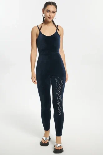Jumpsuit i velour med remmar och text