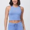 Liten blingad crop-top med hög hals