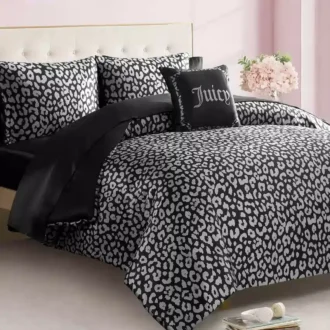 Modernt sängklädesset i satin med leopardmönster