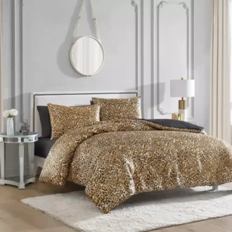 Monica Leopard Satin vändbart täckeset