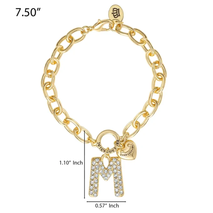 Pava-armband med initialcharm, bokstaven M