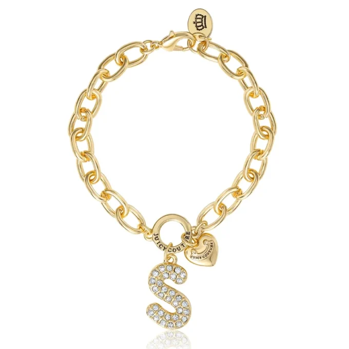 Pava-armband med initialcharm, bokstaven S