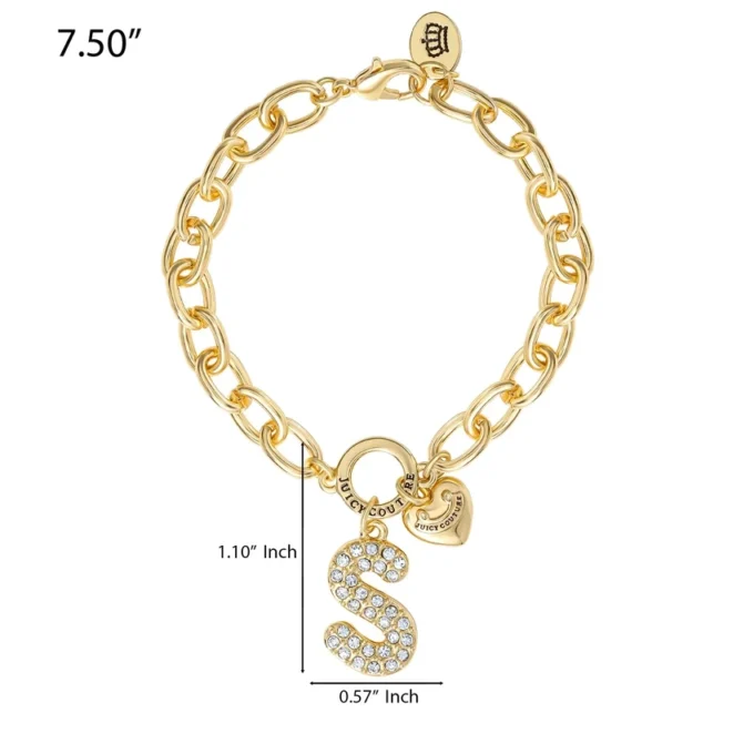 Pava-armband med initialcharm, bokstaven S