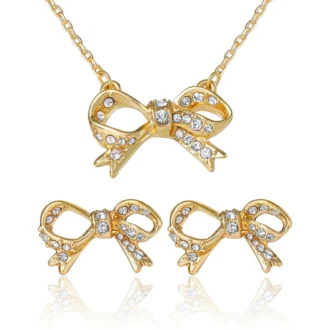 Pava-halsband med rosett och örhängen