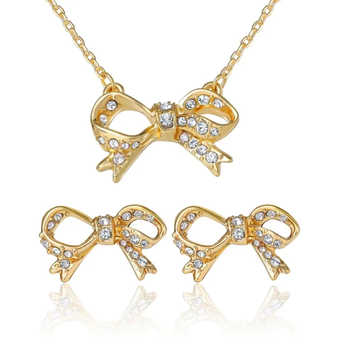 Pava-halsband med rosett och örhängen