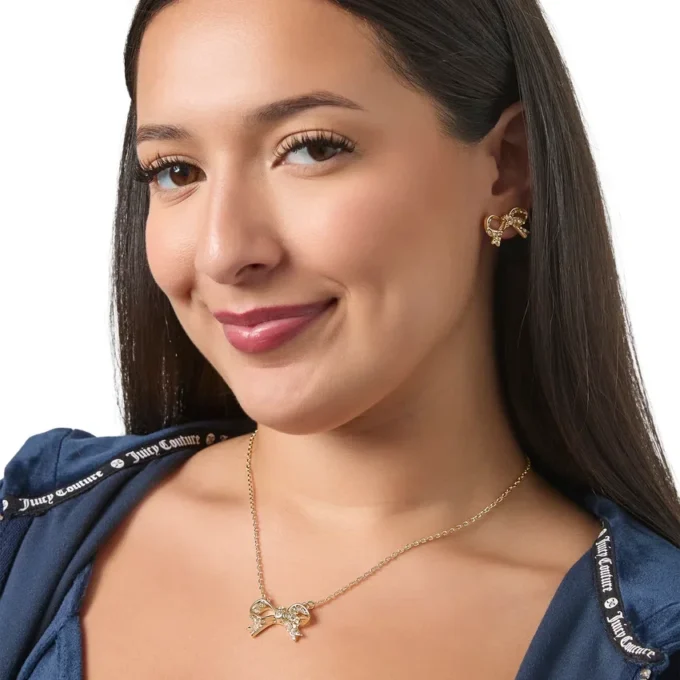 Pava-halsband med rosett och örhängen