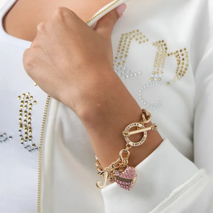 Rosa Pava-hjärta med toggle-lås som armband