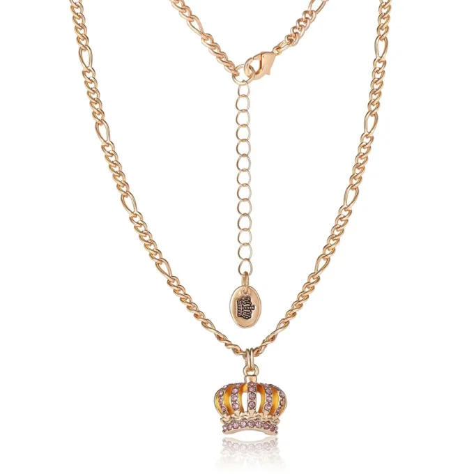 Set med halsband och örhängen med rosa kristallkrona